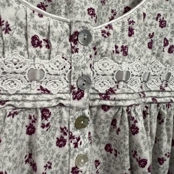 Eileen West Nightgown Womens Large White Purple Floral Cotton Flannel Cottage - Picture 5 of 10